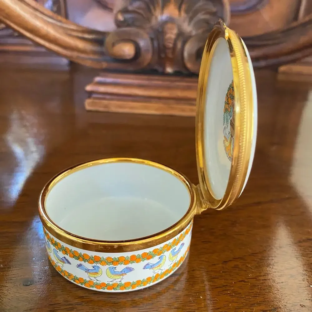 Staffordshire Enamels England God's Garden Floral Trinket Pill Box Vintage